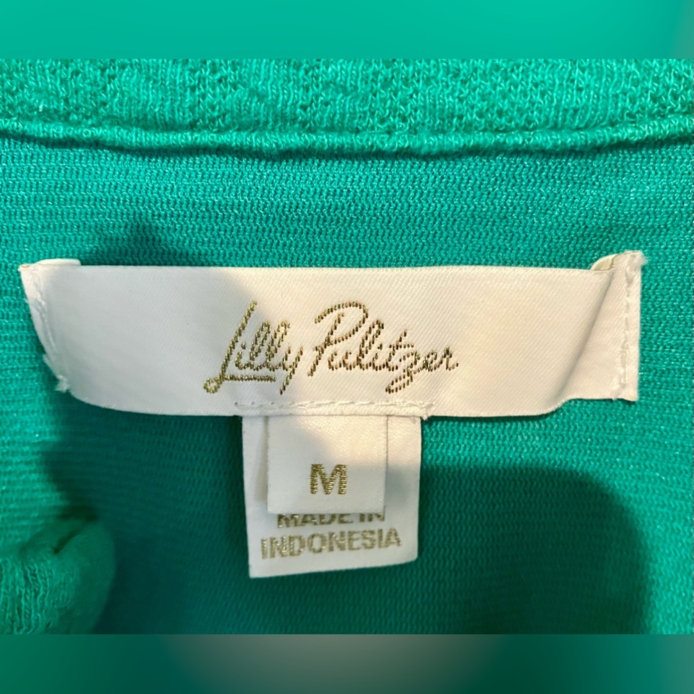 Lilly Pulitzer size M Elsey Knit Top green ruffle collar puff sleeves. - Picture 2 of 14